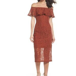NSR Lace off shoulder midi dress cinnabar med